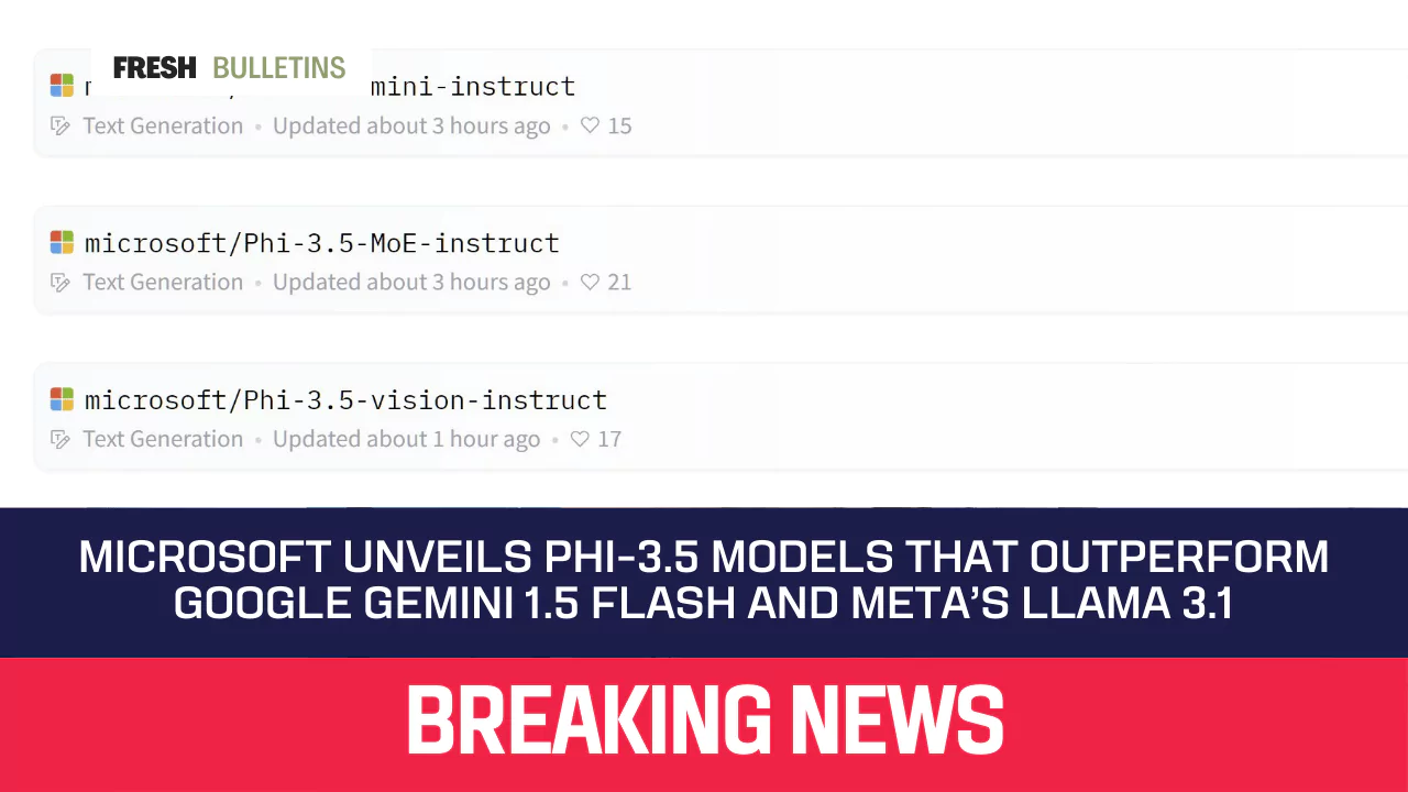 Microsoft Unveils Phi-3.5 Models That Outperform Google Gemini 1.5 Flash and Meta’s Llama 3.1